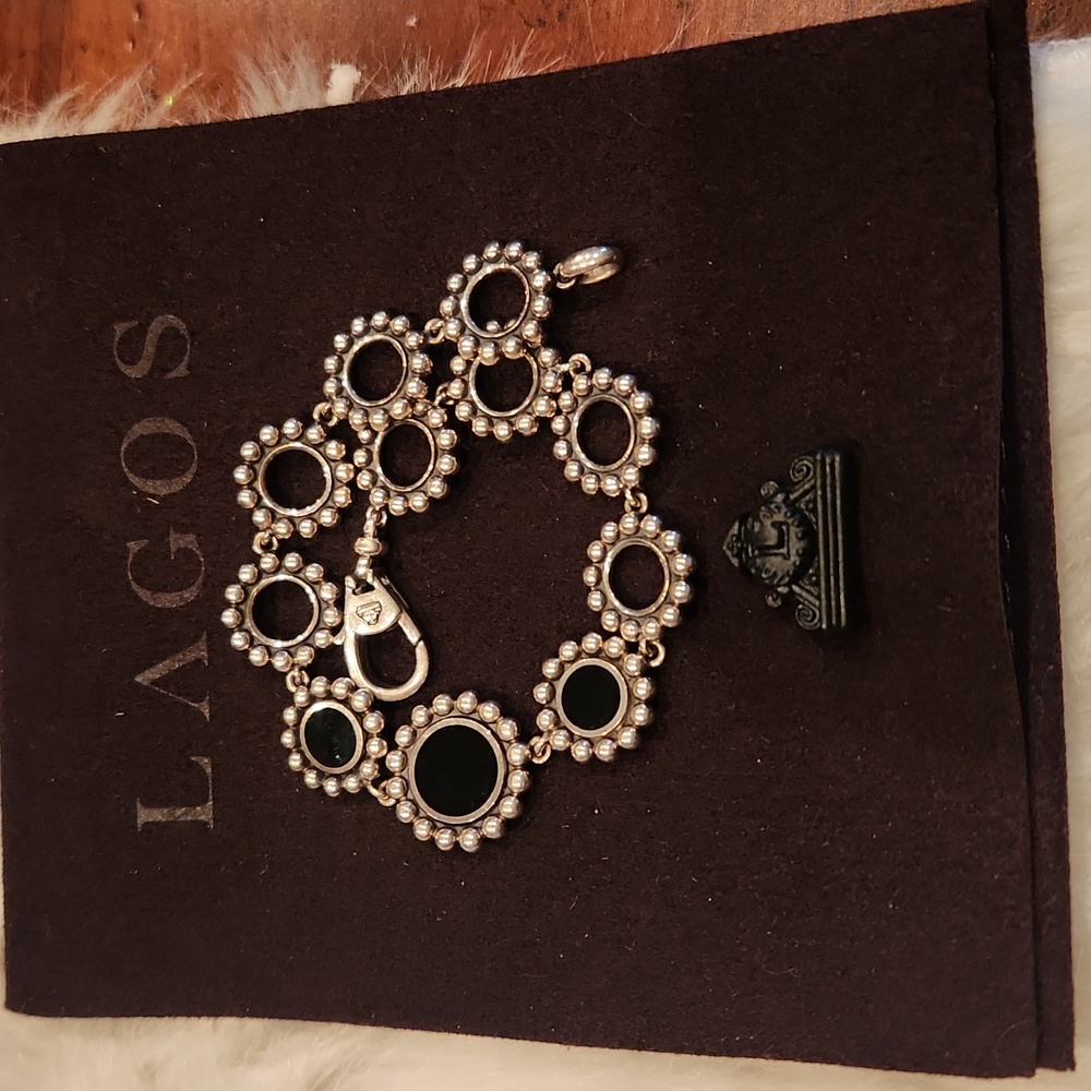 Lagos Sterling Silver Maya Black Onyx Circle Link Caviar Bracelet.SOLD OUT in🏢